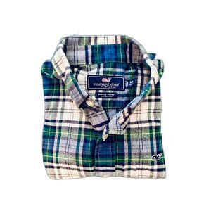 Vineyard Vines Boys Sz 12-14 Flannel Whale Tartan Plaid Shirt EUC